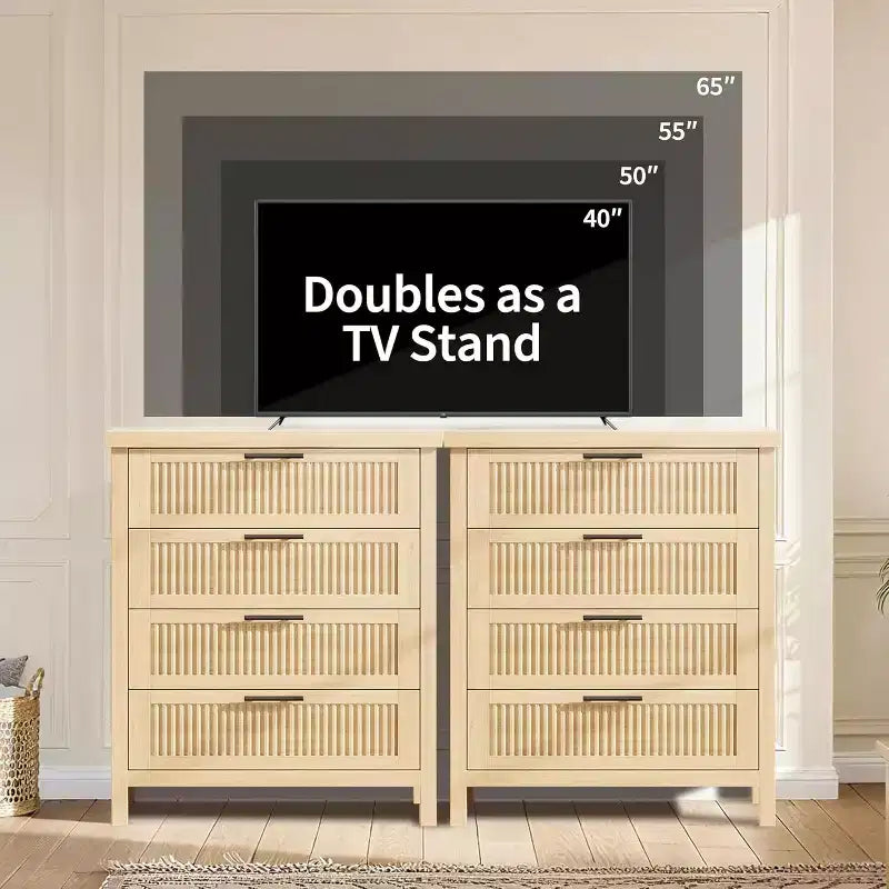 Cassettiera scanalata per camera da letto, cassettiera alta 35,4'' con 4 cassetti portaoggetti, moderno armadio organizzatore di abiti in legno per soggiorno, camera da letto, ingresso
