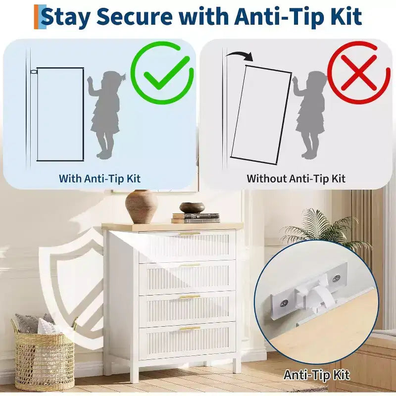 Cassettiera scanalata per camera da letto, cassettiera alta 35,4'' con 4 cassetti portaoggetti, moderno armadio organizzatore di abiti in legno per soggiorno, camera da letto, ingresso
