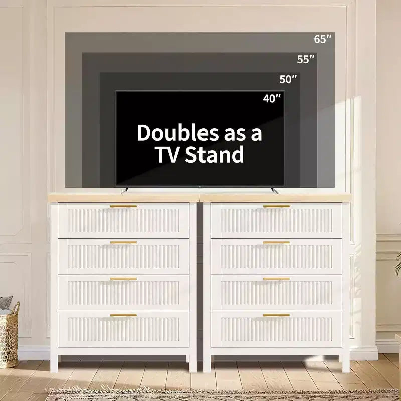 Cassettiera scanalata per camera da letto, cassettiera alta 35,4'' con 4 cassetti portaoggetti, moderno armadio organizzatore di abiti in legno per soggiorno, camera da letto, ingresso