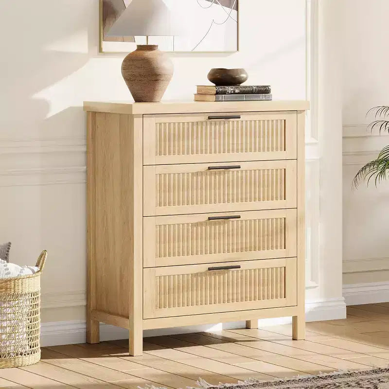 Fluted Dresser for Bedroom,35.4''Tall Chest of Drawers with 4 Storage Drawers,Modern Wood Clothing Organizer Cabinet for Living Room,Bedroom,Entryway