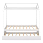 Twin Size Wood House Bed with Trundle, White