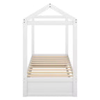 Twin Size Wood House Bed with Trundle, White