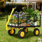 1400 Lbs Steel Garden Cart Heavy Duty 2-in-1 Yard Wagon with Removable Mesh Sides 13 All Terrain Tires & 180 Handle