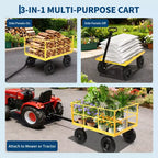 1400 Lbs Steel Garden Cart Heavy Duty 2-in-1 Yard Wagon with Removable Mesh Sides 13 All Terrain Tires & 180 Handle