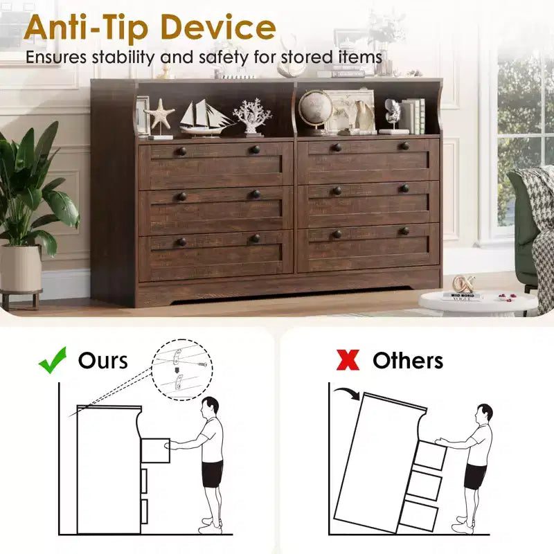 Holzkommode, 55 breit, 6 Schubladen, perfekt zur Organisation von Schlafzimmer, Wohnzimmer, Kleiderschrank und Flur