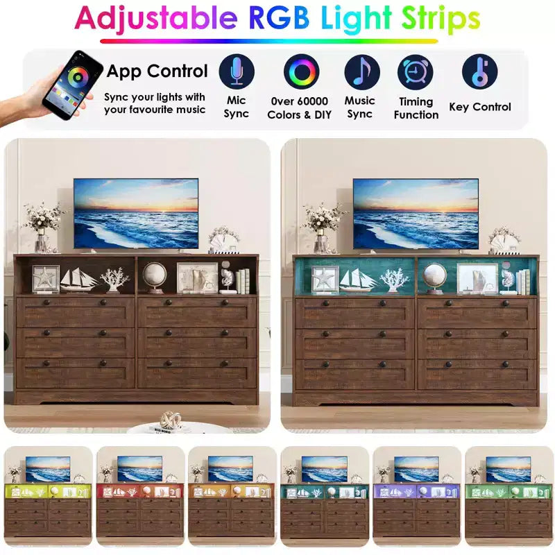 Holzkommode, 55 breit, 6 Schubladen, perfekt zur Organisation von Schlafzimmer, Wohnzimmer, Kleiderschrank und Flur