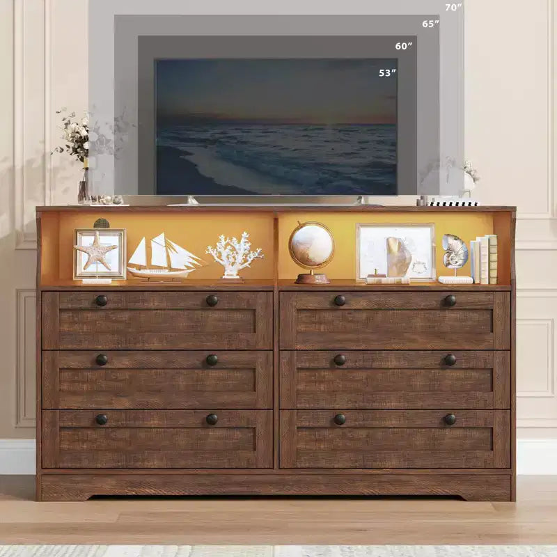 Holzkommode, 55 breit, 6 Schubladen, perfekt zur Organisation von Schlafzimmer, Wohnzimmer, Kleiderschrank und Flur