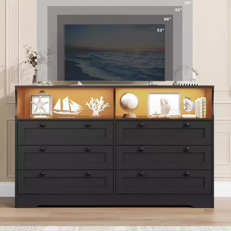 Holzkommode, 55 breit, 6 Schubladen, perfekt zur Organisation von Schlafzimmer, Wohnzimmer, Kleiderschrank und Flur