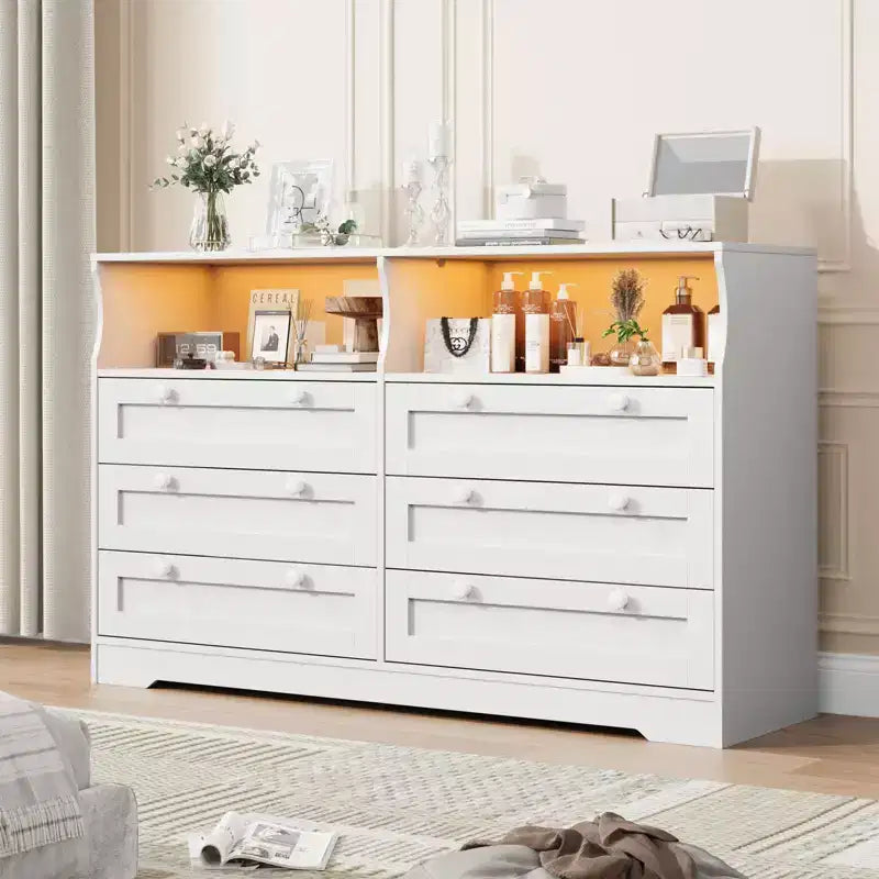 Holzkommode, 55 breit, 6 Schubladen, perfekt zur Organisation von Schlafzimmer, Wohnzimmer, Kleiderschrank und Flur