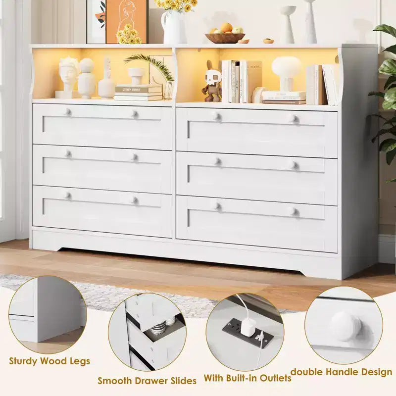 Holzkommode, 55 breit, 6 Schubladen, perfekt zur Organisation von Schlafzimmer, Wohnzimmer, Kleiderschrank und Flur