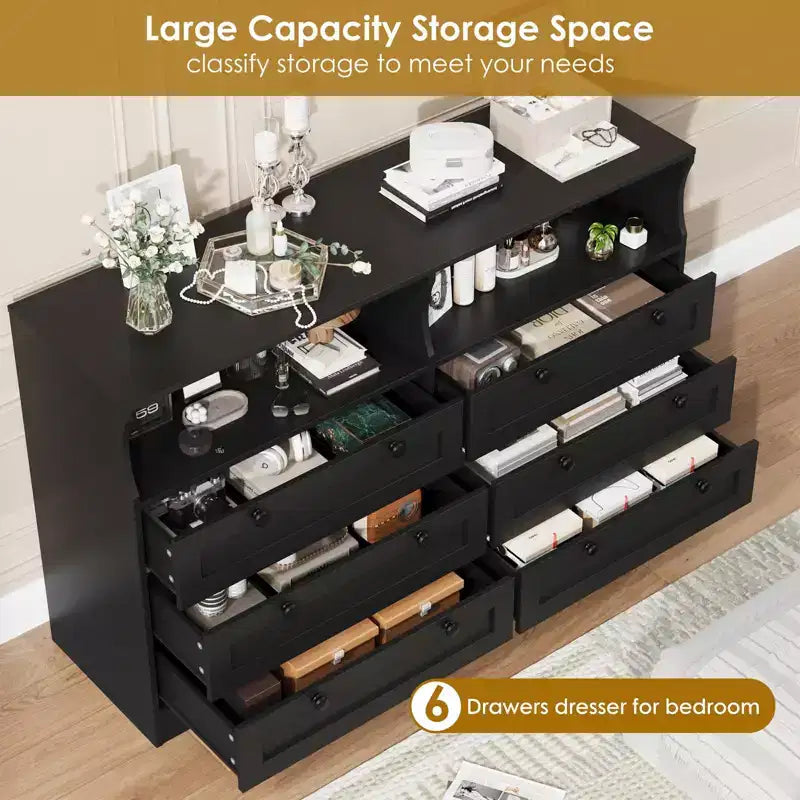 Holzkommode, 55 breit, 6 Schubladen, perfekt zur Organisation von Schlafzimmer, Wohnzimmer, Kleiderschrank und Flur