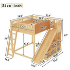 Loft Bed with Upholstered Headboard and Storage Shelves,Solid Wood Loft Bed Frame with Ladder and Slide for Kids