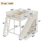 Loft Bed with Upholstered Headboard and Storage Shelves,Solid Wood Loft Bed Frame with Ladder and Slide for Kids