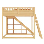 Loft Bed with Upholstered Headboard and Storage Shelves,Solid Wood Loft Bed Frame with Ladder and Slide for Kids