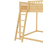 Loft Bed with Upholstered Headboard and Storage Shelves,Solid Wood Loft Bed Frame with Ladder and Slide for Kids