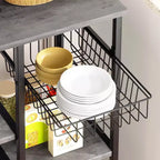 Bakers Rack with Power Outlet, 34.7 Open Storage Shelves with Wire Basket, Kitchen Microwave Stand with 6 S-Shaped Hooks