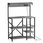 Bakers Rack with Power Outlet, 34.7 Open Storage Shelves with Wire Basket, Kitchen Microwave Stand with 6 S-Shaped Hooks