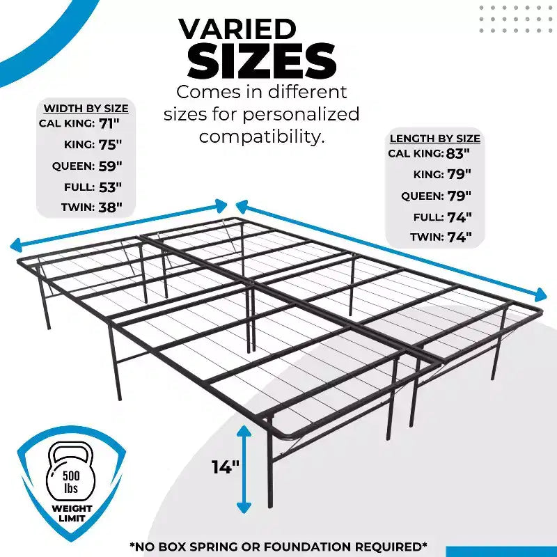 14 Metal Platform Bed Frame with No-Tool Assembly, Textured Anti-Slip Surface