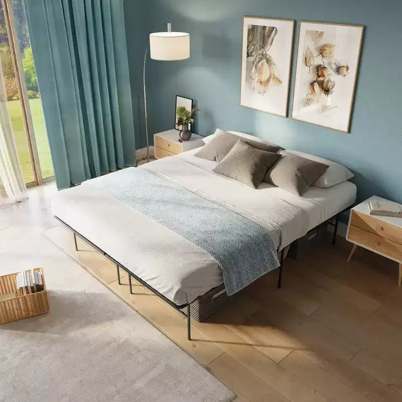 14 Metal Platform Bed Frame with No-Tool Assembly, Textured Anti-Slip Surface